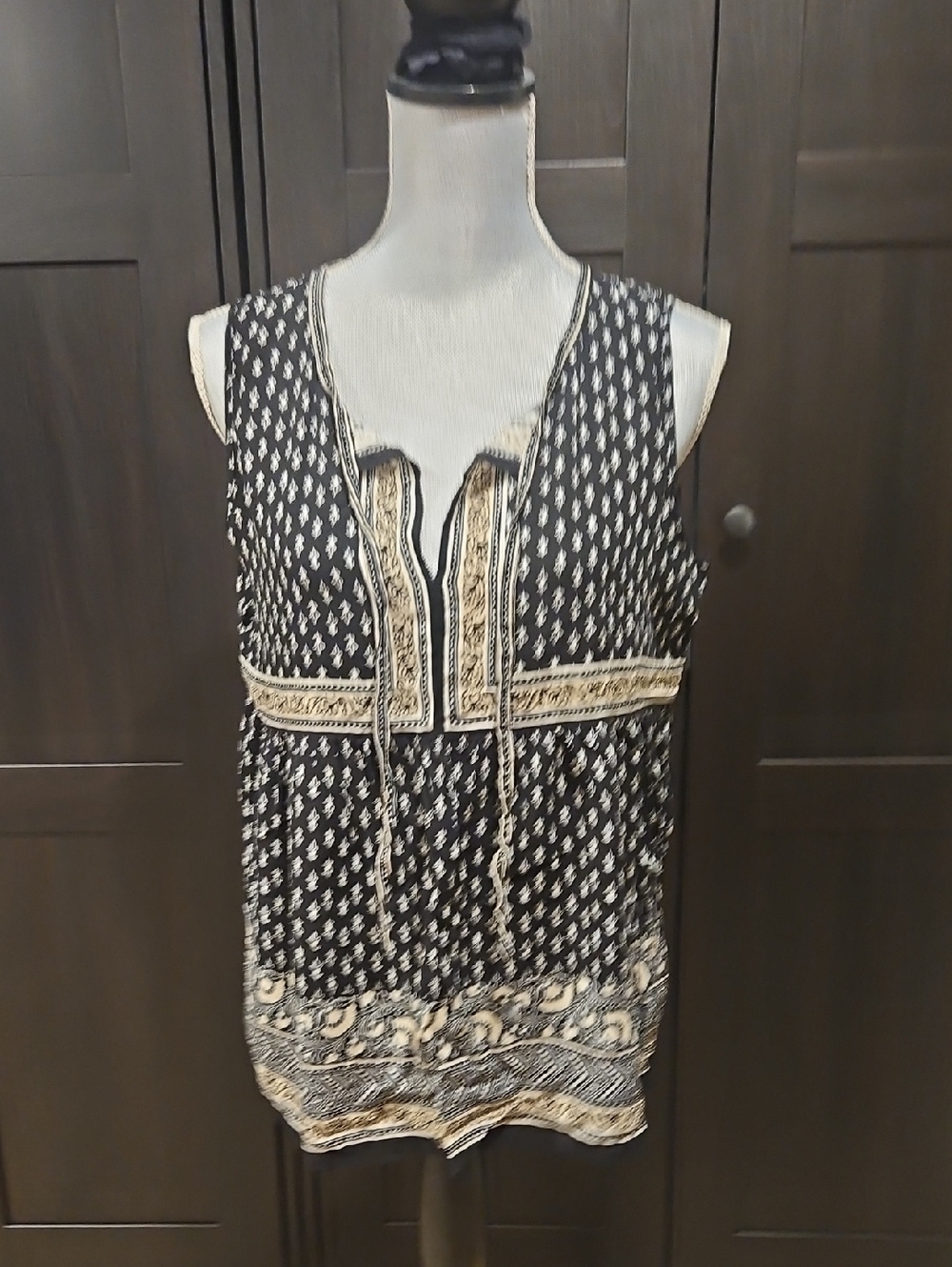Max Studio Black & Cream Printed Sleeveless Tunic